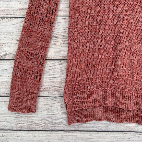 Lucky Brand Open Knit Long Sleeve Sweater Womens Medium Pink Roll Neck - Picture 5 of 11